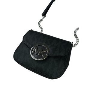 Michael Kors Womens Black Fulton Logo Monogram Leather Travel Crossbody Bag